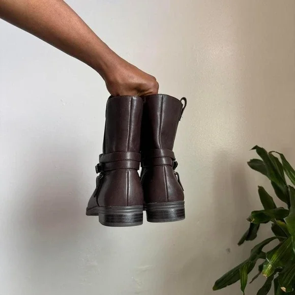 Style & Co. Brown Leather Buckle Moto Ankle Boots size 10 - Picture 5 of 7